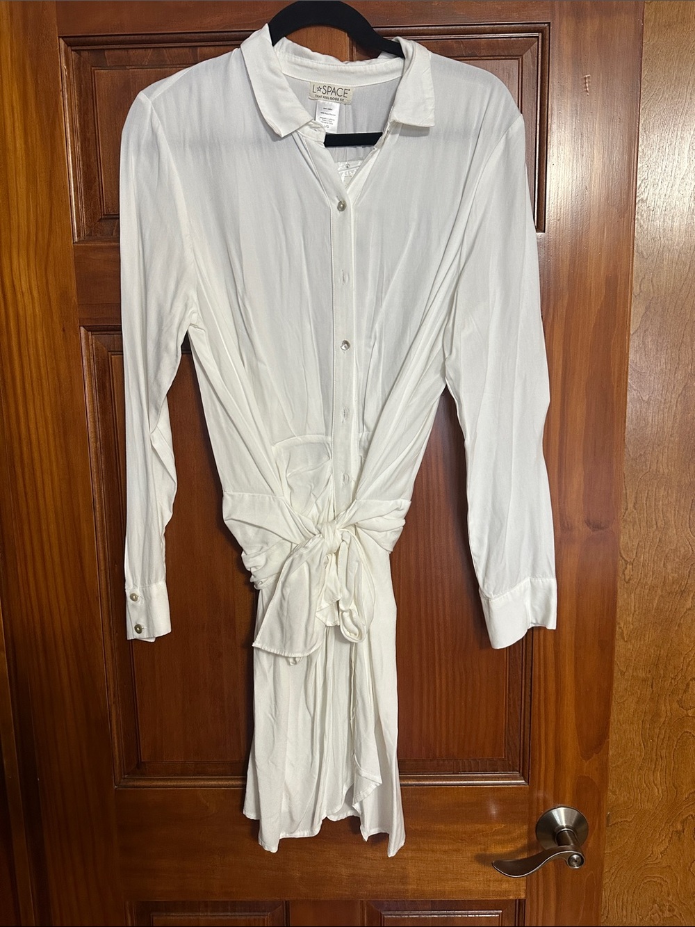 l*space - Tie-Front Button Shirt Dress - Aura Dress